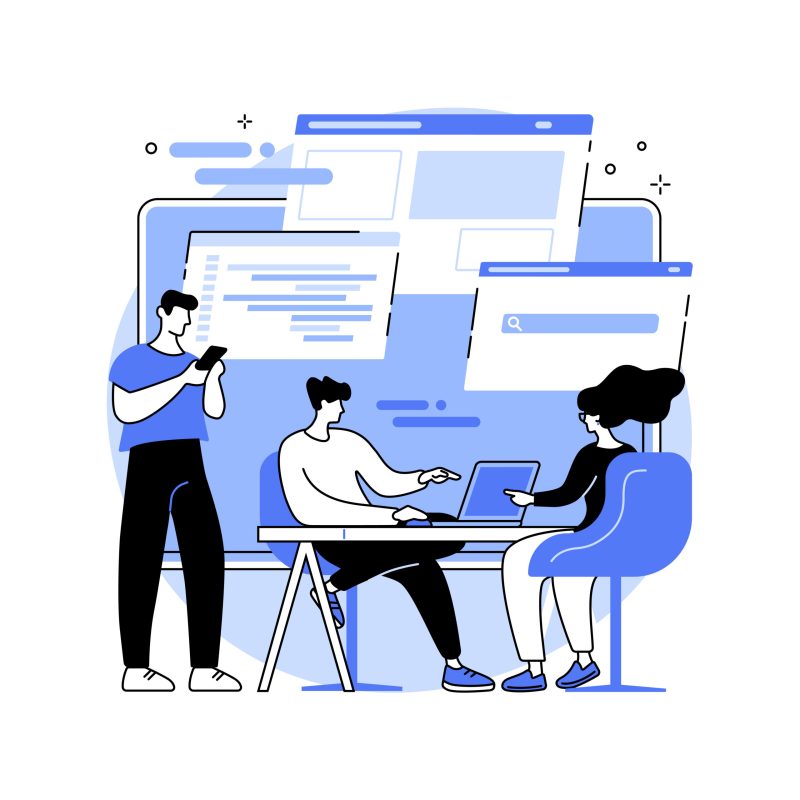 System software development abstract concept vector illustration. All in one software solution, core system modernization, web based software, database systems and apps creation abstract metaphor.